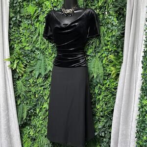 ALEXA B NITES Dress Women 4 Black Velvet Cowl Neck Sheath Fit Flare Ruched‎ 2649